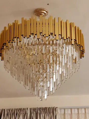 Large Vintage Crystal  Brass Chandelier - Diamond Tiered Design..