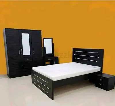 Brand New black bedroom set: bed, wardrobe, dresser with mirror, nightstand, mattress