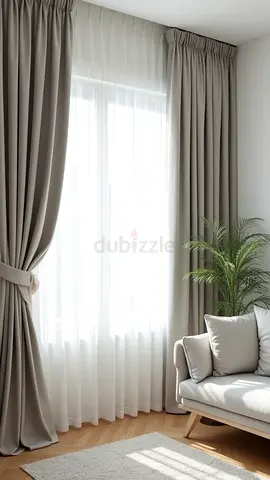Light Grey Full-Length Curtains with Sheer Lining - Set of 2