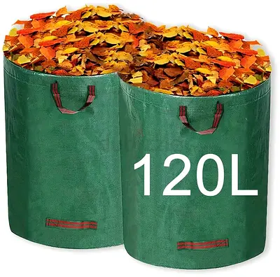 Hggzeg 2 Pack 120L Reusable Garden Waste Bags, Heavy Duty Collapsible Waterproof Rubbish Refuse Sack