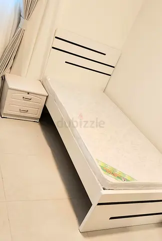 Brand New Single white wooden bed frame with mattress and bedside drawer