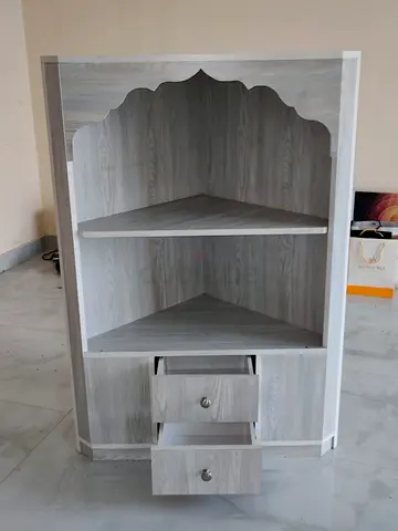 Corner Display Shelf with Two Drawers - Light Grey Veneer can be used for book self or pooja room