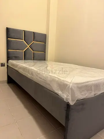 Single Velvet Bed with Headboard and Mattress