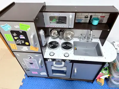 Wooden Play Kitchen Set with Accessories - Good Condition