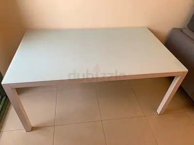 Dining Table with White Glass Top