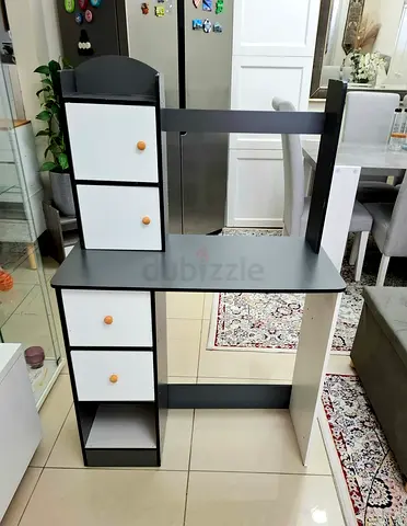 Compact Study Desk with Drawers — Black  White, Good Condition
