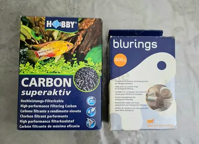 Aquarium filter carbon media and ceramic bio-rings — unused pack
