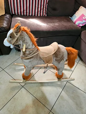 Plush Rocking Horse with Wooden Rockers - Good Condition