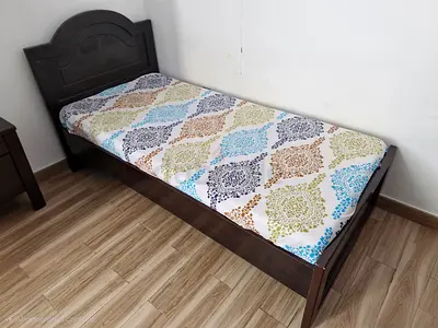 Single Wooden dark oak bed with medicated mattress