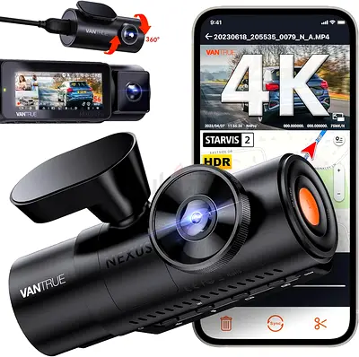 Vantrue N4 Pro 3 Channel 4K WiFi Dash Cam, STARVIS 2 IMX678 Night Vision, 4K+1080P+1080P Front Insid