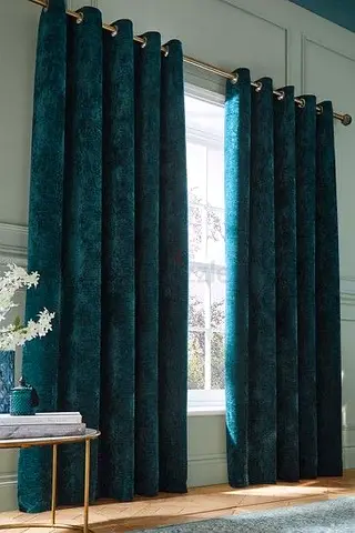 Teal Velvet Eyelet Blackout Curtains - Pair, Good Condition