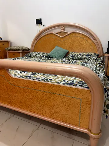 Wooden Double Bed with Headboard and Footboard - Good Condition
