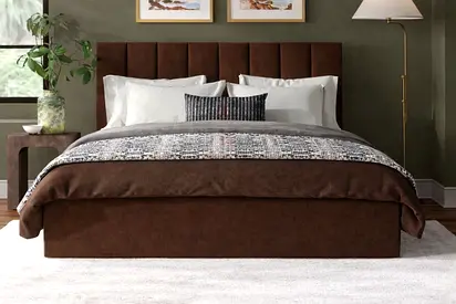 Queen Size Upholstered Bed with Headboard - Brown