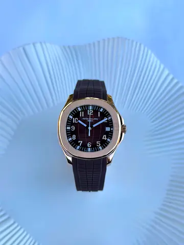 Patek Philippe-style Mens Sport Watch with Brown Rubber Strap