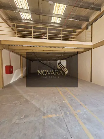 New warehouse for rent in Al Jurf Industrial Area 1, Ajman, 3,000 sq ft with mezzanine, 25 kW electricity, rent AED 160,000