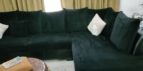 Large Black L-Shaped Corner Sofa — Good Condition