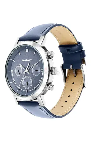 Fastrack Tick Tock Quartz Multifunction Blue Dial Leather Strap Watch