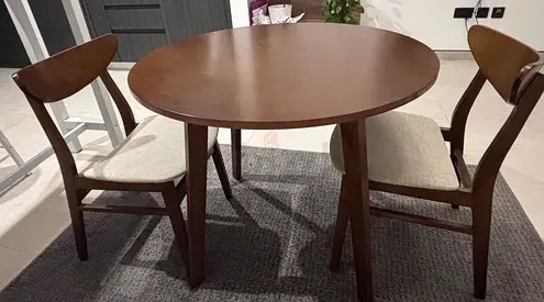 Solid Wood Round Dining Table with 2 Chairs - Dark Brown