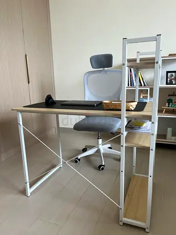 ZUIHAO Computer Desk with 4-Tier Shelves 100cm Bookshelf Table Home Office Workstation Small Space S