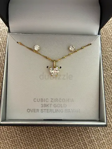 18K Gold Over Sterling Silver Cubic Zirconia Necklace and Stud Earrings Set