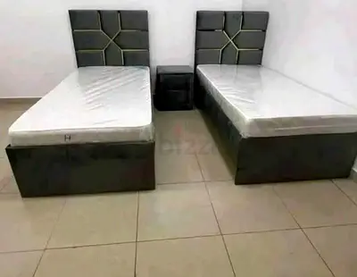 Brand New Pair of Single Beds with Headboards and Nightstand and Mattress - New