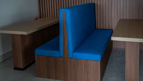 Custom Double-Sided Booth Seating with Blue Upholstery 2 set