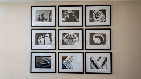 Set of 9 Black-Framed Monochrome Wall Photos - Ready to Hang