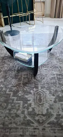 Glass Triangular Coffee Table with Lower Shelf - Good Condition