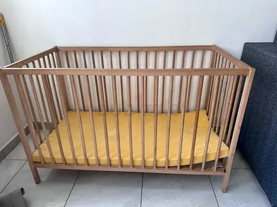 Natural Solid Wood Baby Cot / Crib (with Mattress)