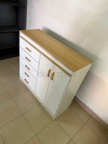 White five-drawer storage cabinet and sideboard
