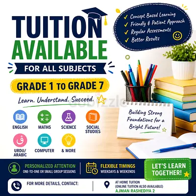 Tuition Available For All Subjects Grade 1-7
