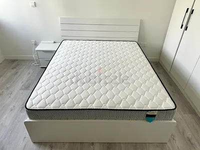 Unused bedframe, mattress and side table for sale
