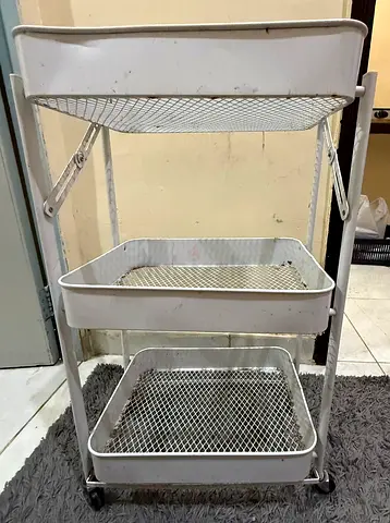 White 3-Tier Metal Utility Trolley on Wheels