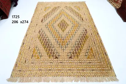 3*2m Afghan Handwoven Wool Rug carpet- Geometric Pattern, 206 x 274 cm