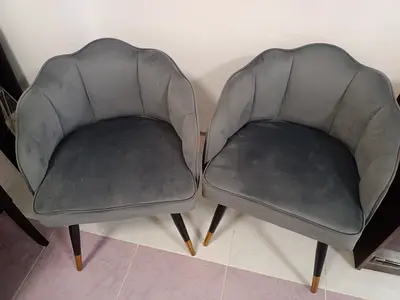 Pair of Grey Velvet Accent Chairs with Gold-Tip Legs