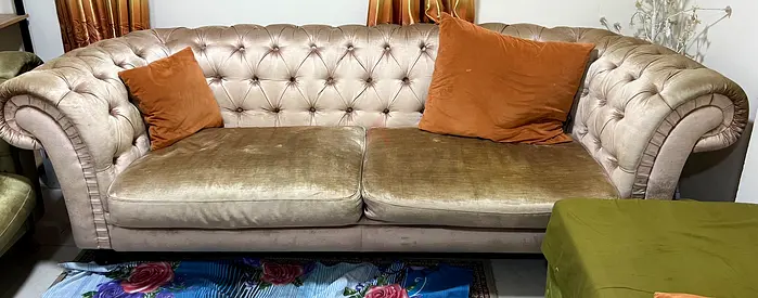 3-Seater Chesterfield Tufted-Velvet Style Sofa // Beige  Olive Green // 600/- AED for both.