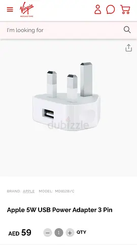 Apple 5W USB Power Adapter 3 Pin 20 AED 💰