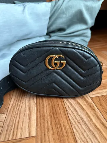 Gucci Black Leather GG Marmont Belt Bag