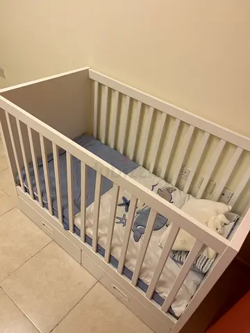 White Baby Crib with Storage Drawers - Good Condition