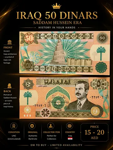 Iraq 50 Dinars Saddam Hussein Era Banknote (UNC) - Collector Item