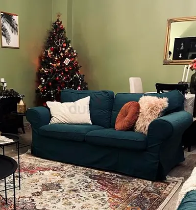 2 and 3 seat ikea sofa with green cover