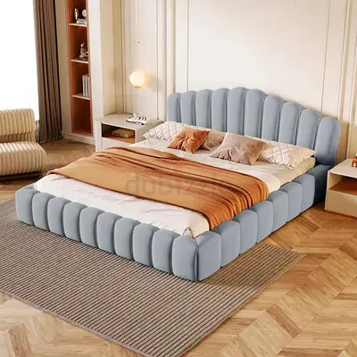 Queen upholstered fabric bed frame with padded headboard