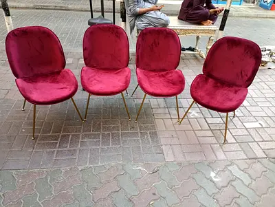Set of 4 Burgundy Velvet Dining Chairs with Gold Legs