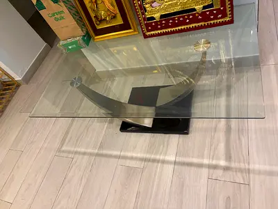 Glass Coffee Table with Curved Metal Base - Modern Design