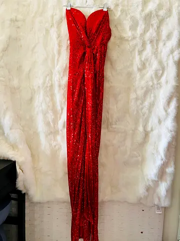 FASION NOVA Red Sequin Strapless Evening Gown