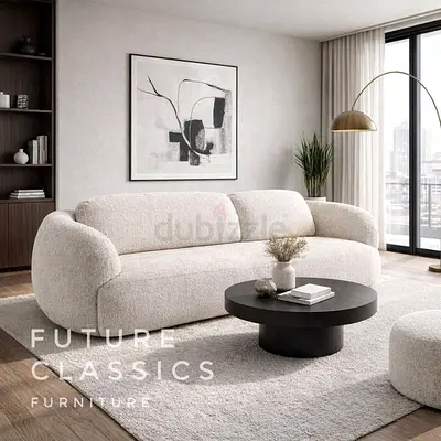 3-seater Bouclé Sofa in Cream — Modern Curved Design