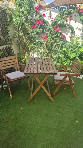 Wooden outdoor bistro set - 2 chairs + folding table (good condition)