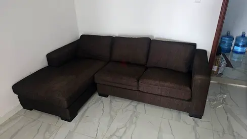 L-shaped 3-seater Fabric Sofa with Chaise - Dark Brown