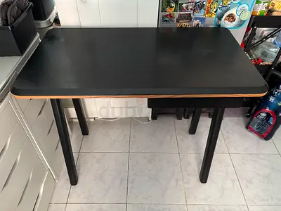 Simple Black Rectangular Dining/Work Table - Solid Top, 4 Legs