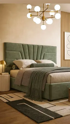 Upholstered Green Velvet Double Bed with Headboard and Storage